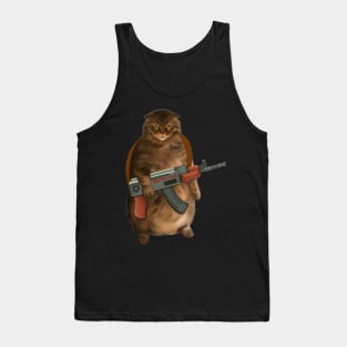 Fluffy Cat with gun Tank Top